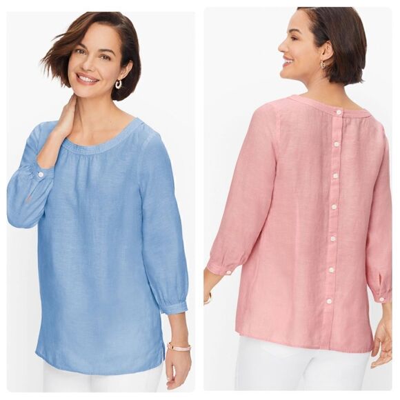 Talbots LINEN BUTTON-BACK BLOUSE - CROSS DYED size Small - Picture 4 of 13